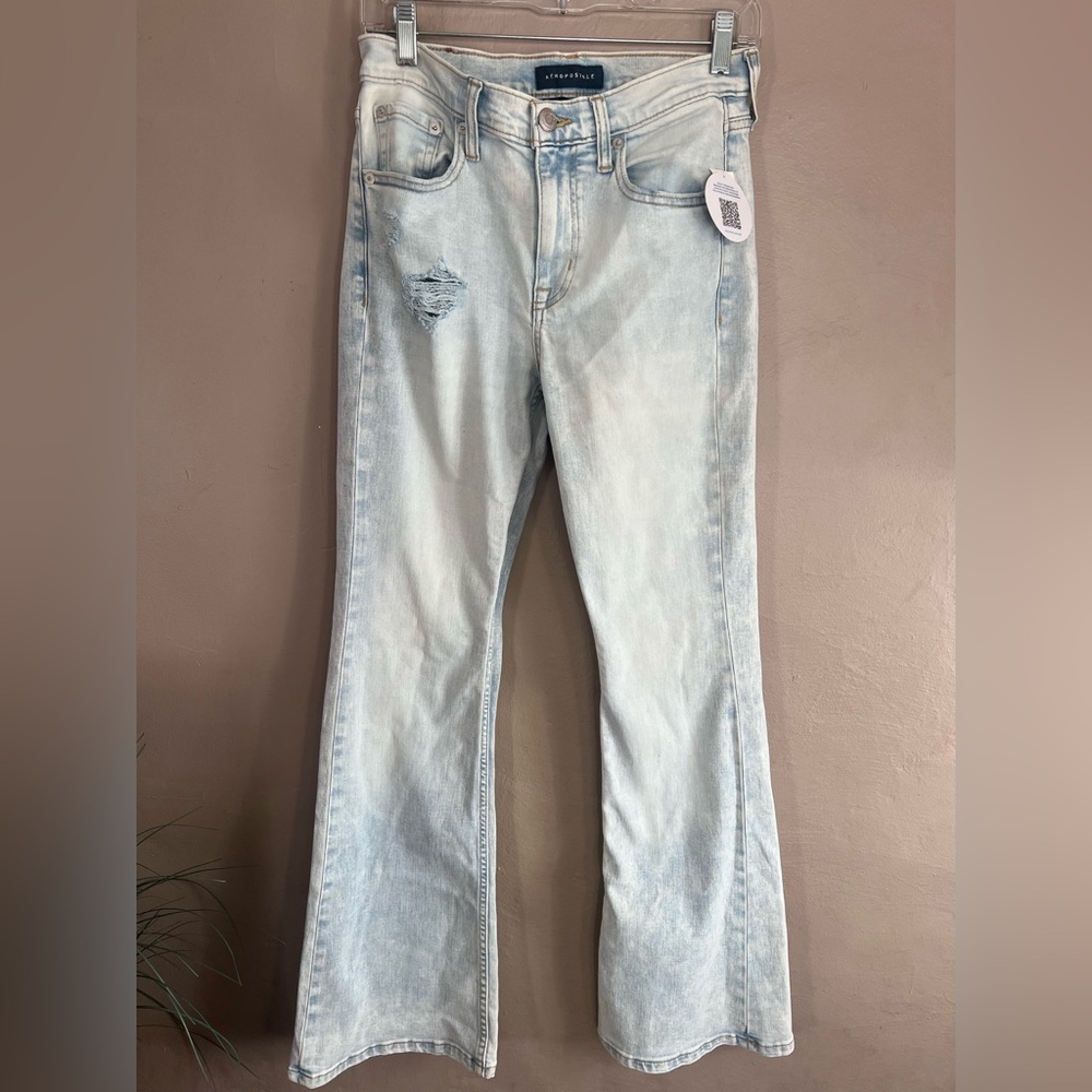 Aeropostale Light Wash Distressed Flare Jeans